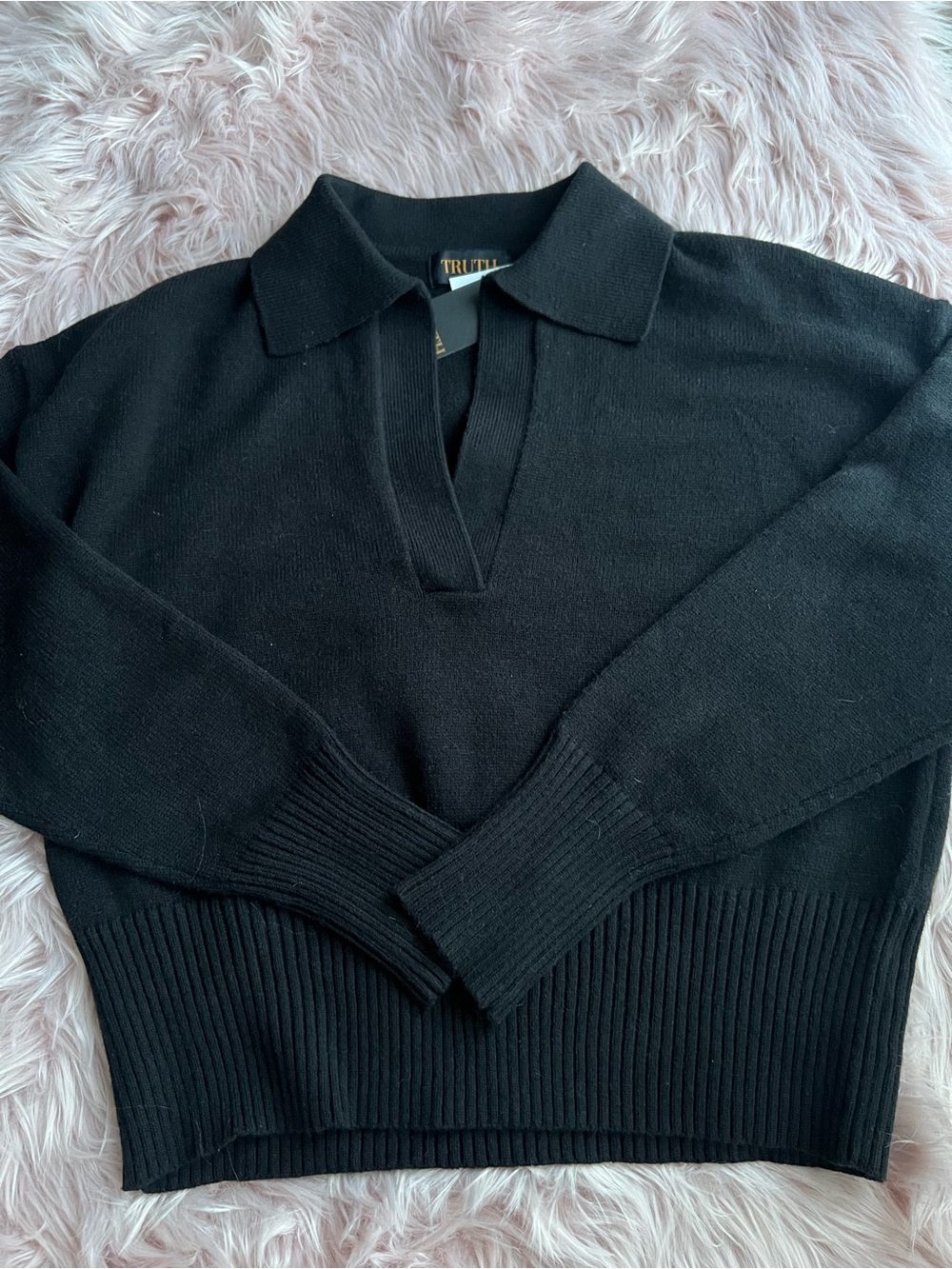 TRUTH & CO. Black V-Neck Collared Sweater